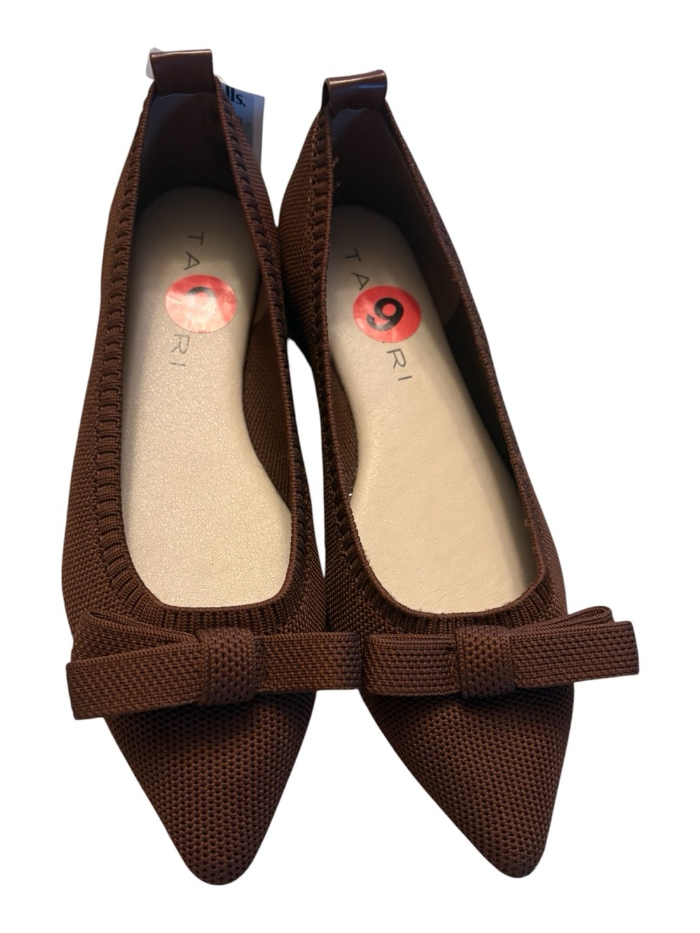 Tahari Brown Pointed-Toe Knit Bow Flats